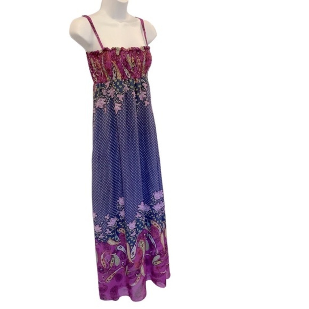 💜Poetry Blue and Purple Smocked Spaghetti Strap Maxi SIZE LARGE